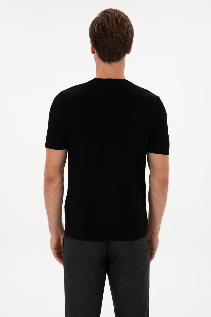 Siyah Slim Fit Bisiklet Yaka Triko T-shirt - 50314608020