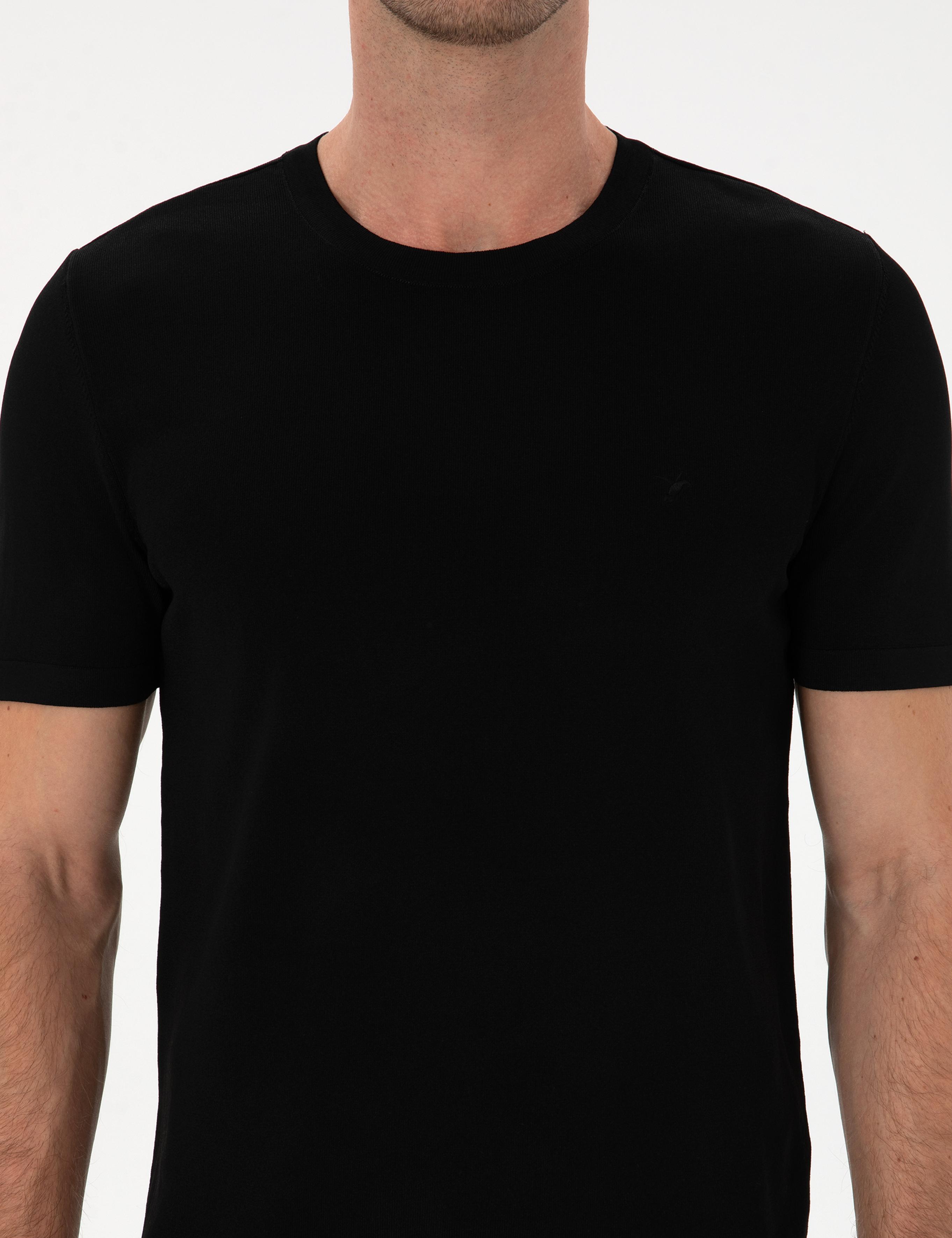 Siyah Slim Fit Bisiklet Yaka Triko T-shirt - 50314608020