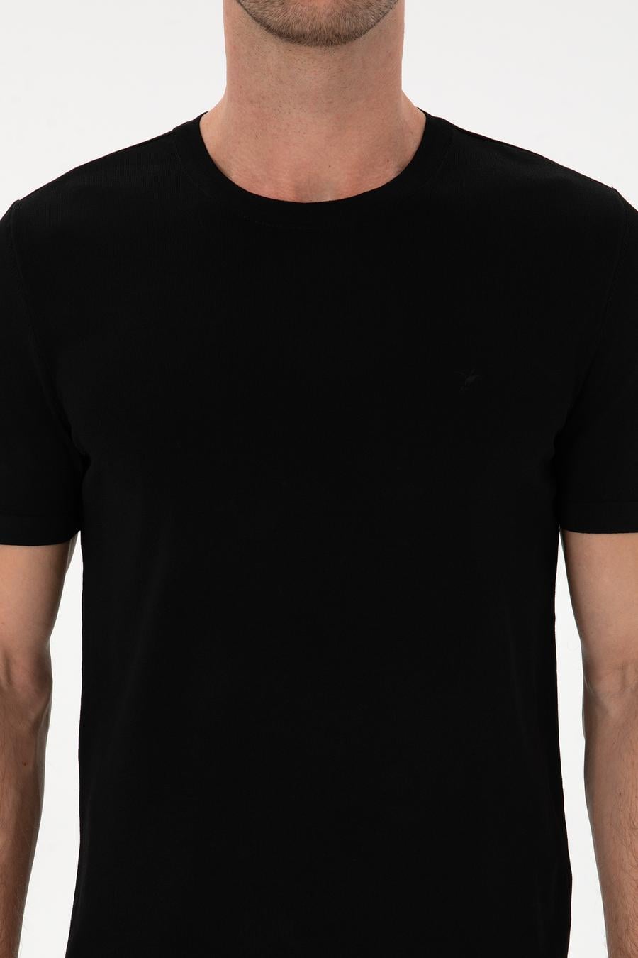 Siyah Slim Fit Bisiklet Yaka Triko T-shirt - 50314608020