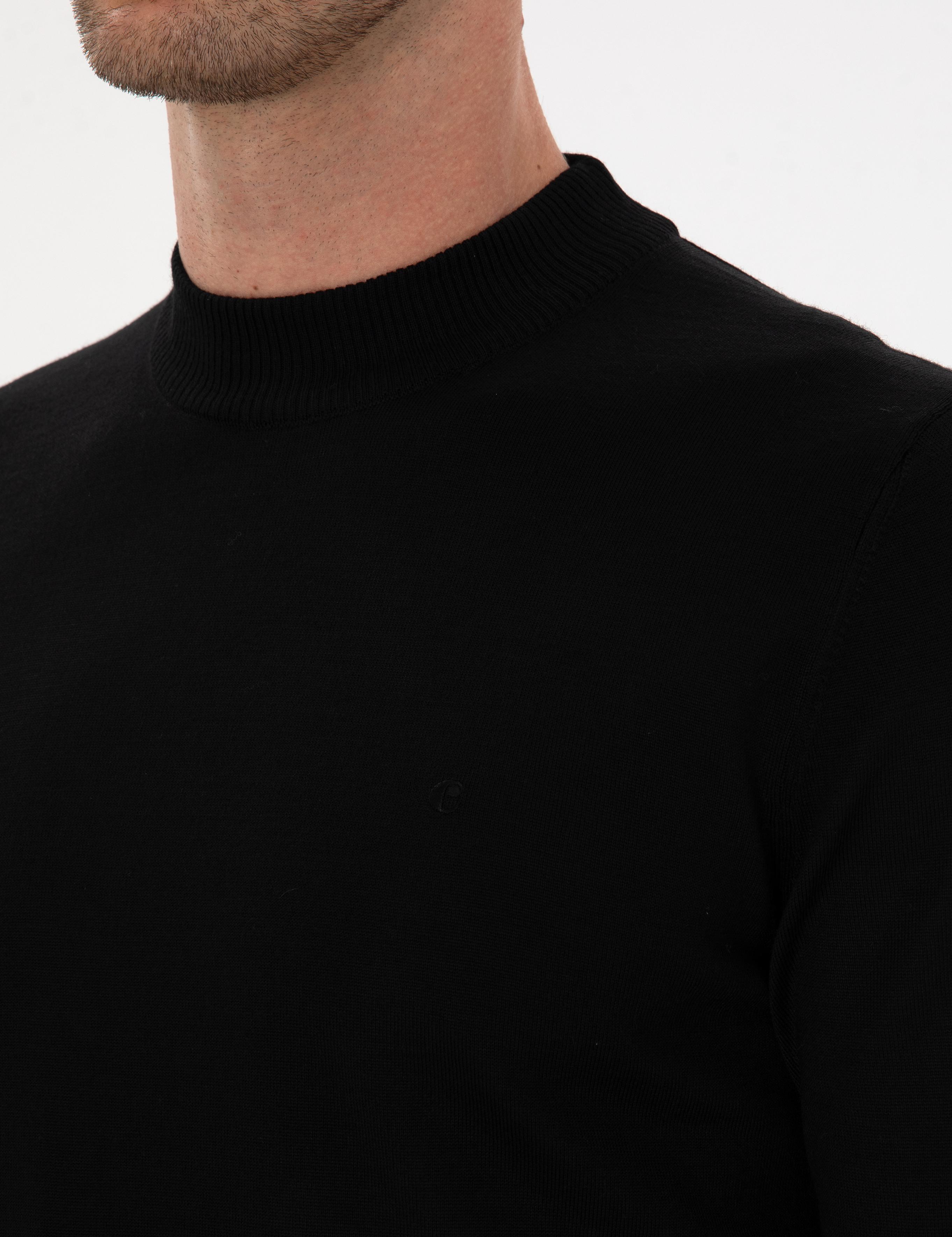 Siyah Slim Fit Yün Karışımlı Çeyrek Balıkçı Basic Triko Kazak - 50315295033