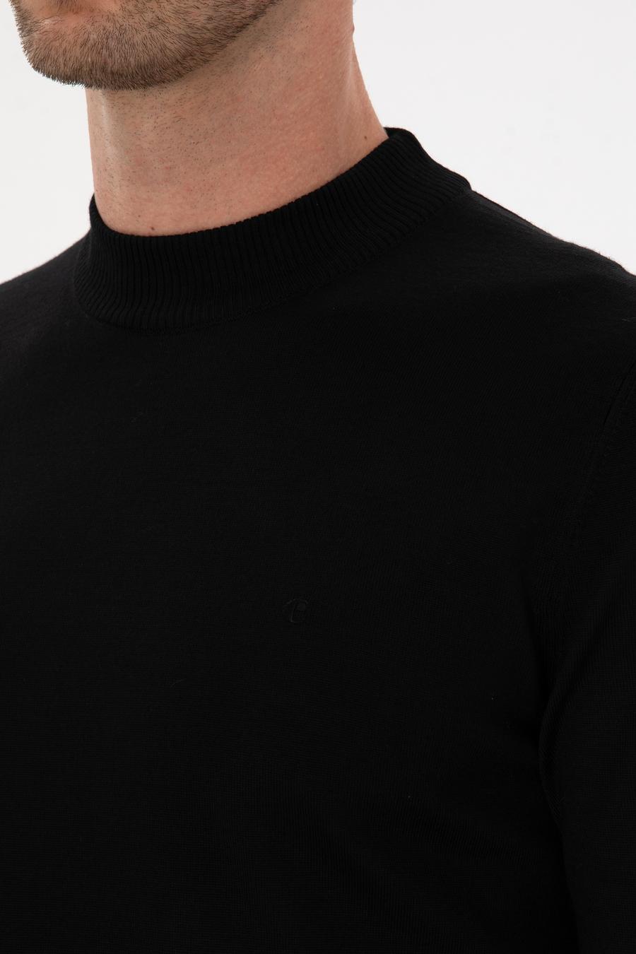 Siyah Slim Fit Yün Karışımlı Çeyrek Balıkçı Basic Triko Kazak - 50315295033