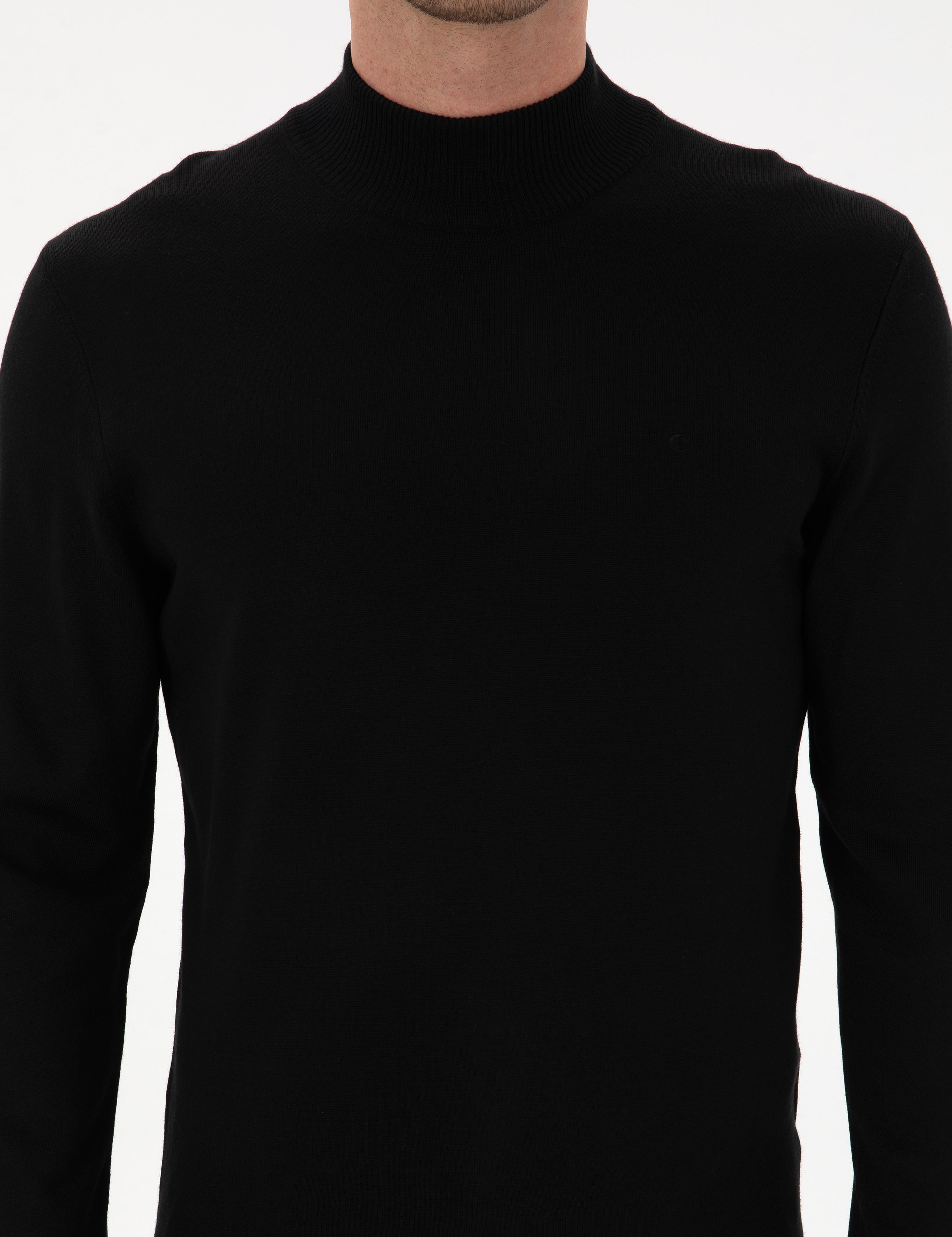 Siyah Slim Yün Karışımlı Fit Yarım Balıkçı Basic Triko Kazak - 50315296025
