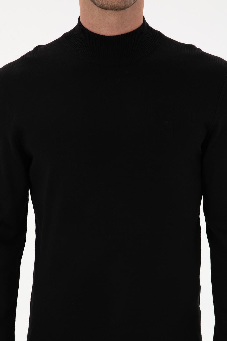 Siyah Slim Yün Karışımlı Fit Yarım Balıkçı Basic Triko Kazak - 50315296025