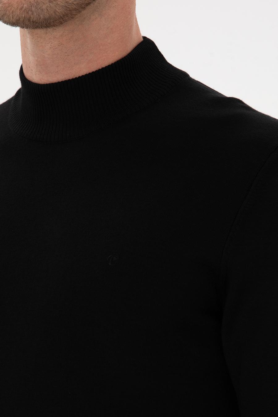 Siyah Slim Yün Karışımlı Fit Yarım Balıkçı Basic Triko Kazak - 50315296025