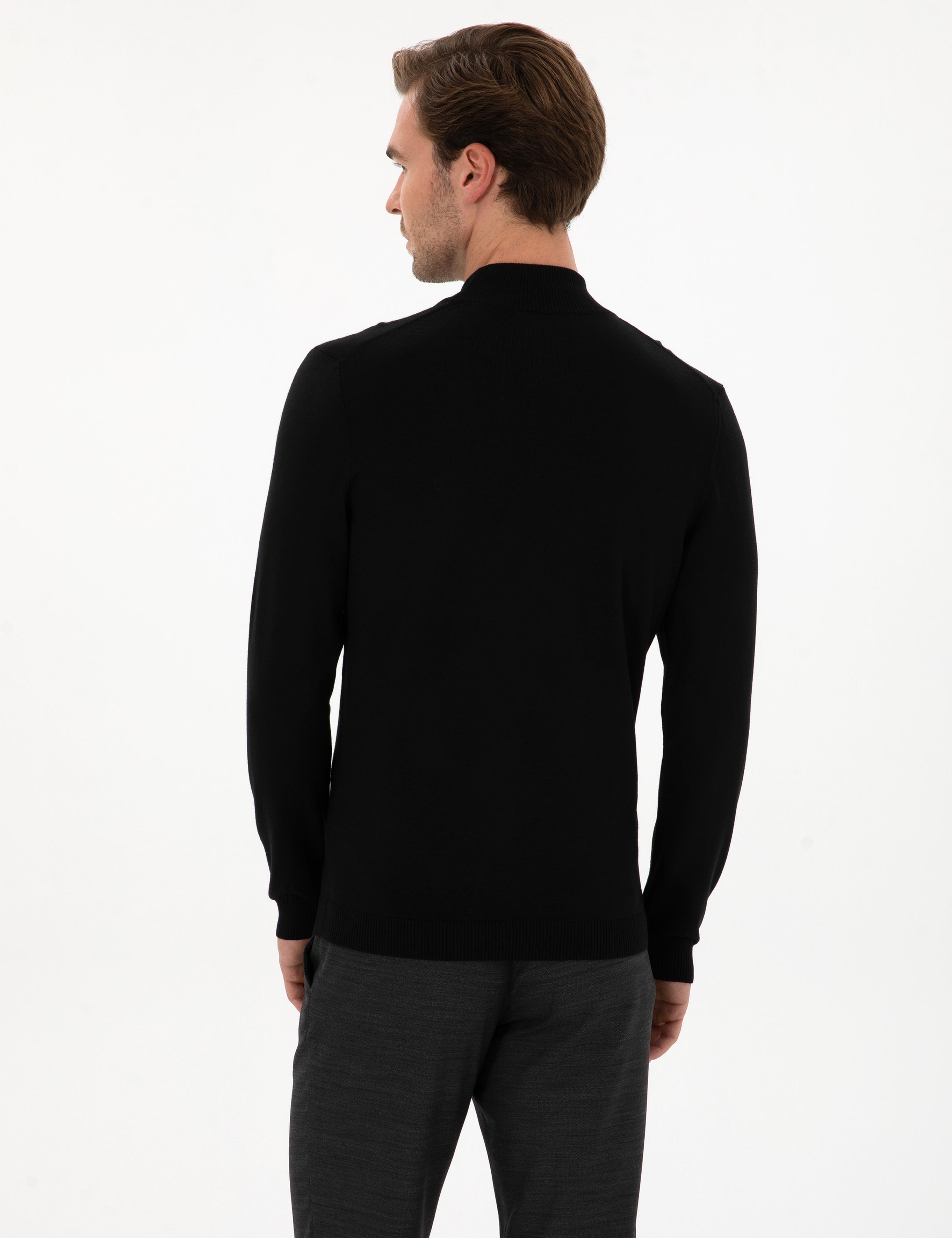 Siyah Slim Yün Karışımlı Fit Yarım Balıkçı Basic Triko Kazak - 50315296025