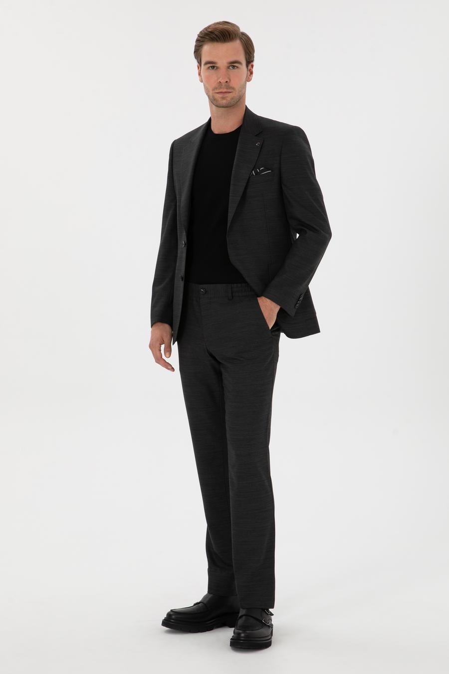 Antrasit Slim Fit  Mikro Desenli Mono Yaka Yün Karışımlı Takım Elbise - 50310980038