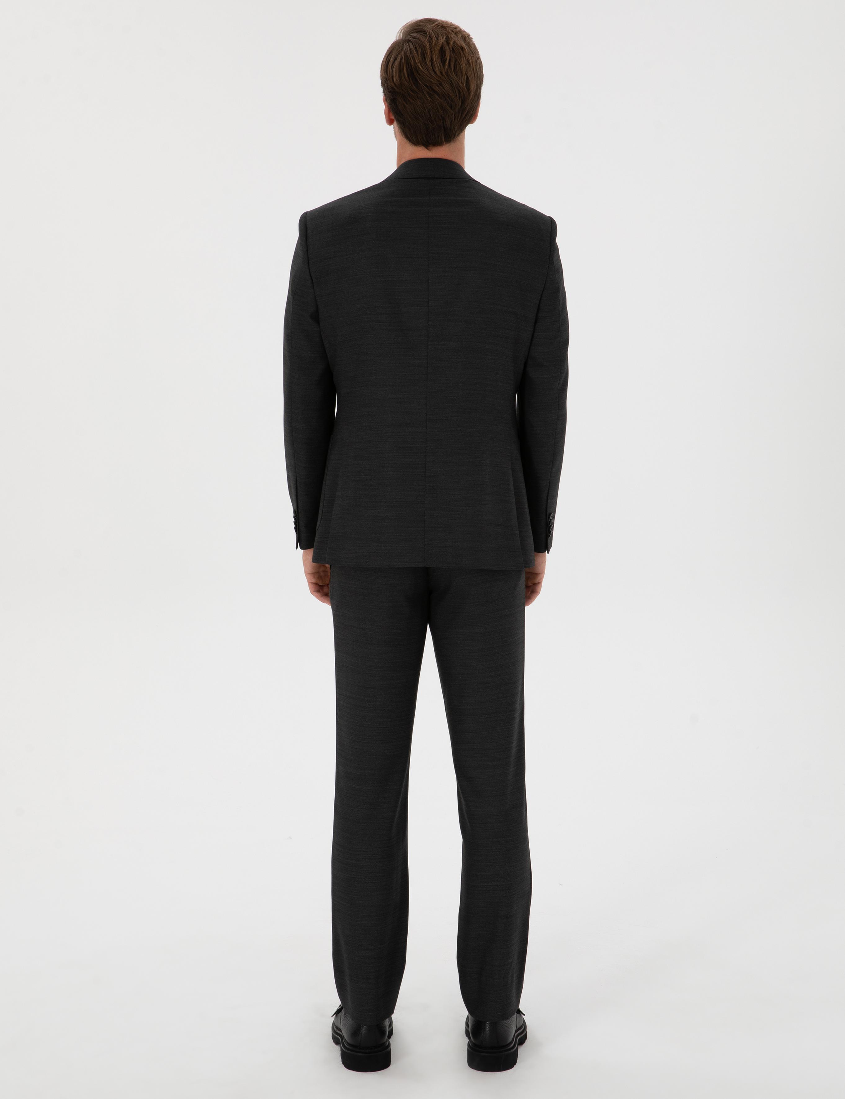 Antrasit Slim Fit  Mikro Desenli Mono Yaka Yün Karışımlı Takım Elbise - 50310980038