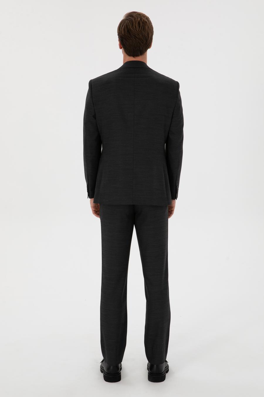 Antrasit Slim Fit  Mikro Desenli Mono Yaka Yün Karışımlı Takım Elbise - 50310980038