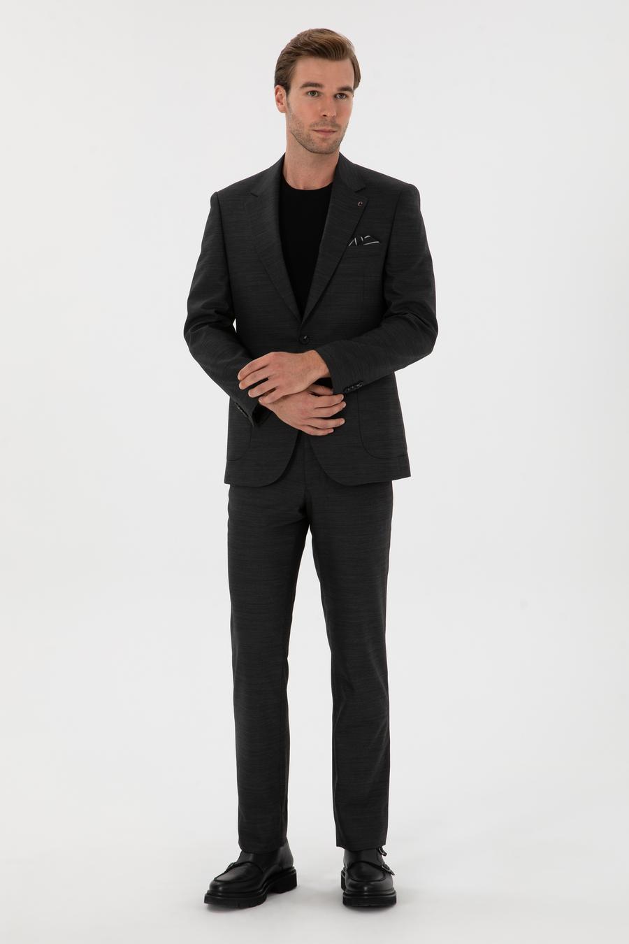 Antrasit Slim Fit  Mikro Desenli Mono Yaka Yün Karışımlı Takım Elbise - 50310980038