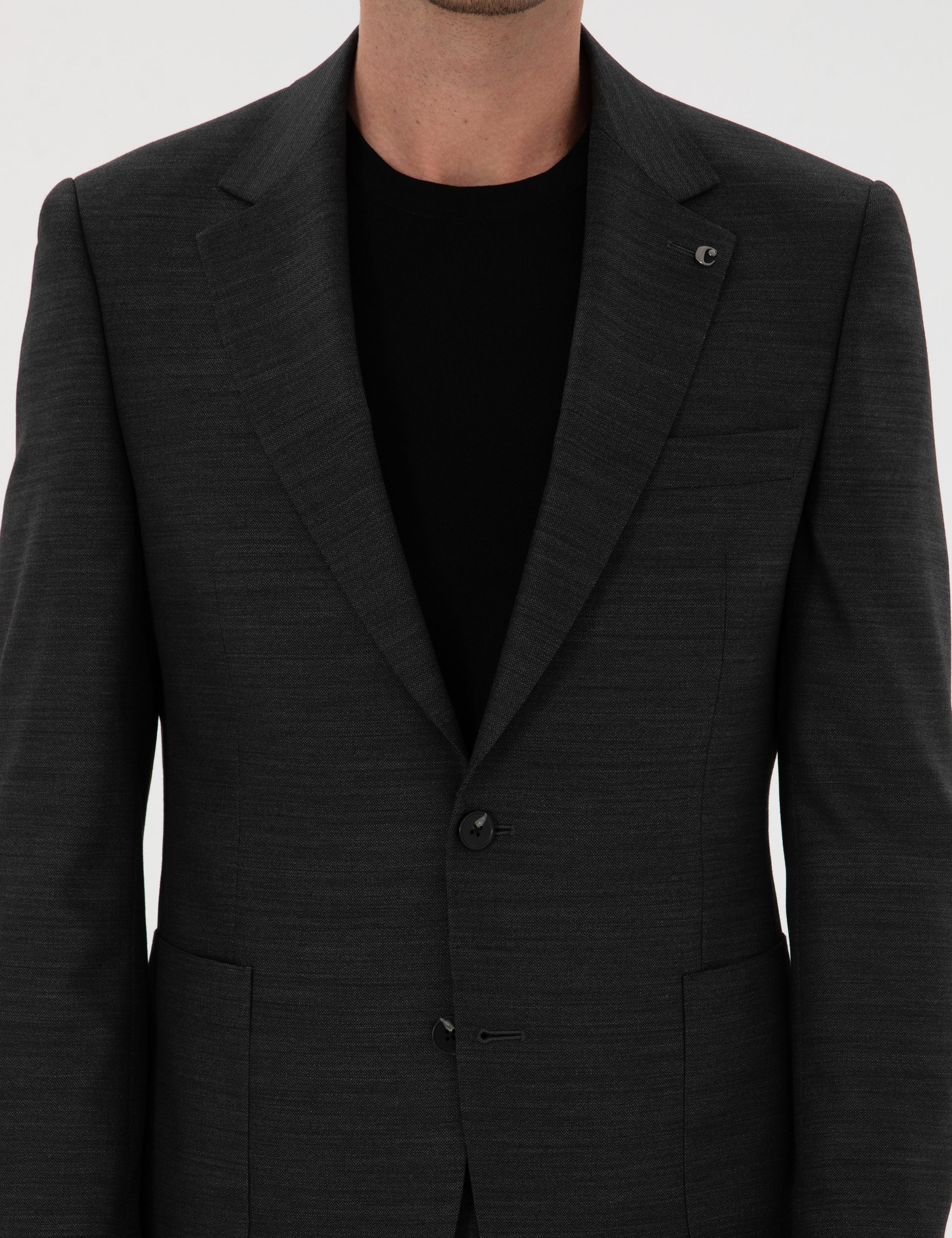 Antrasit Slim Fit  Mikro Desenli Mono Yaka Yün Karışımlı Takım Elbise - 50310980038