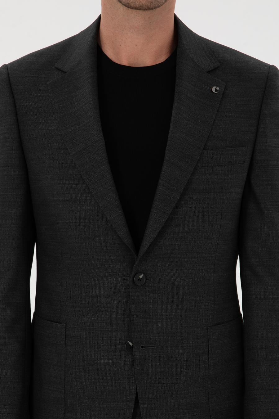 Antrasit Slim Fit  Mikro Desenli Mono Yaka Yün Karışımlı Takım Elbise - 50310980038