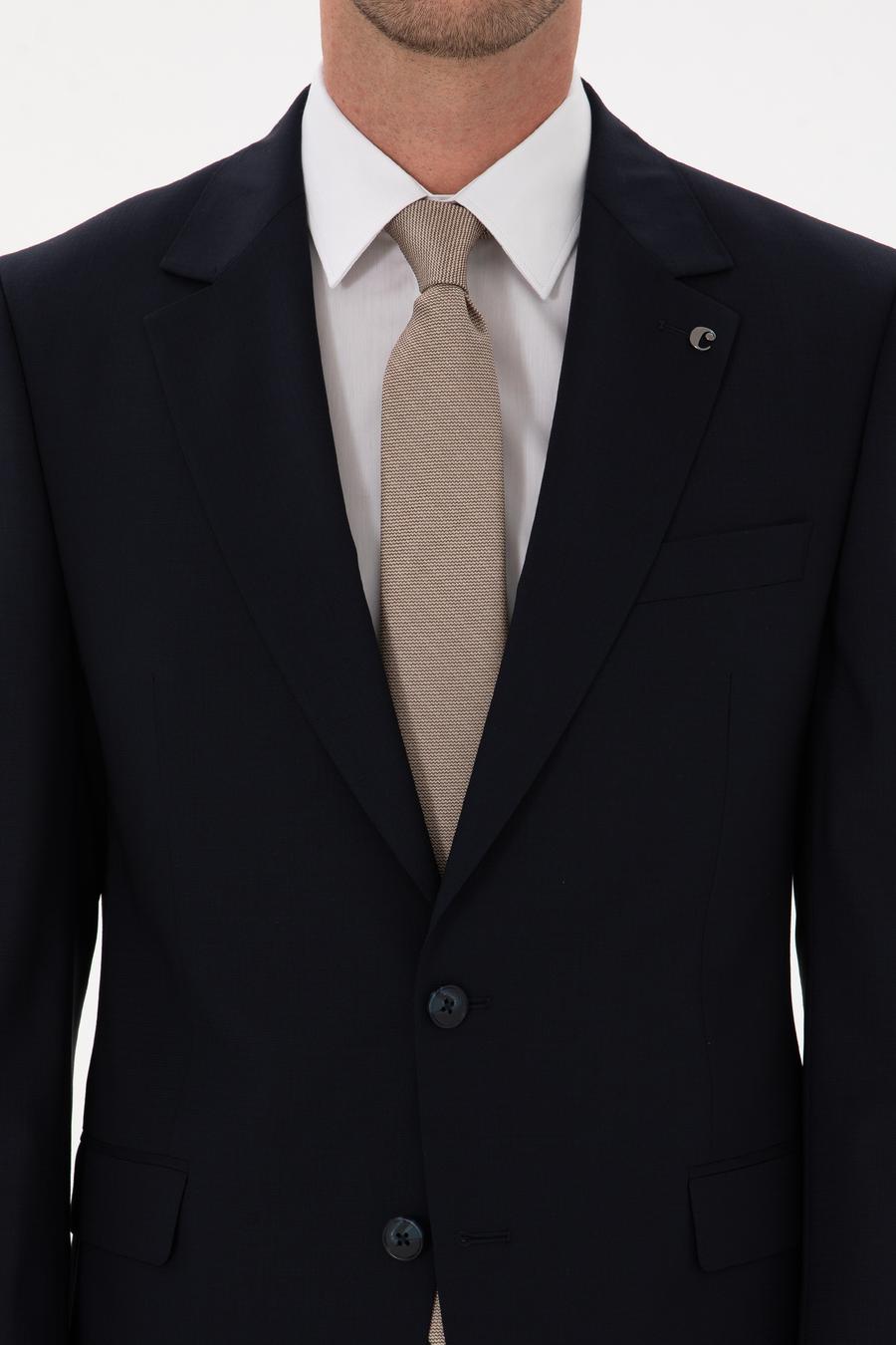 Lacivert Slim Fit Yün Karışımlı Mono Yaka Klasik Takım Elbise - 50306815062