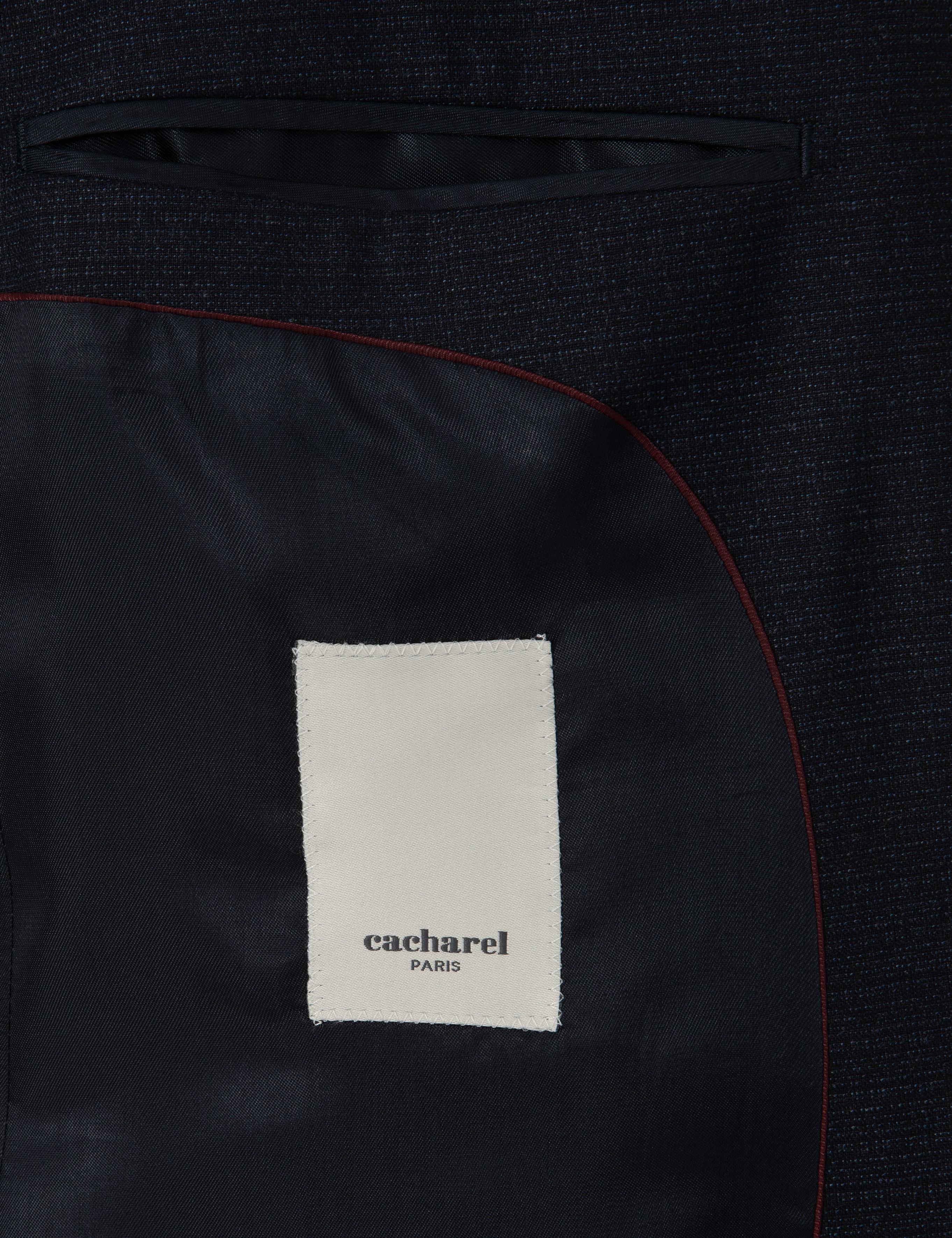 Lacivert Slim Fit Mikro Desenli Mono Yaka Yün Karışımlı Takım Elbise - 50311134020