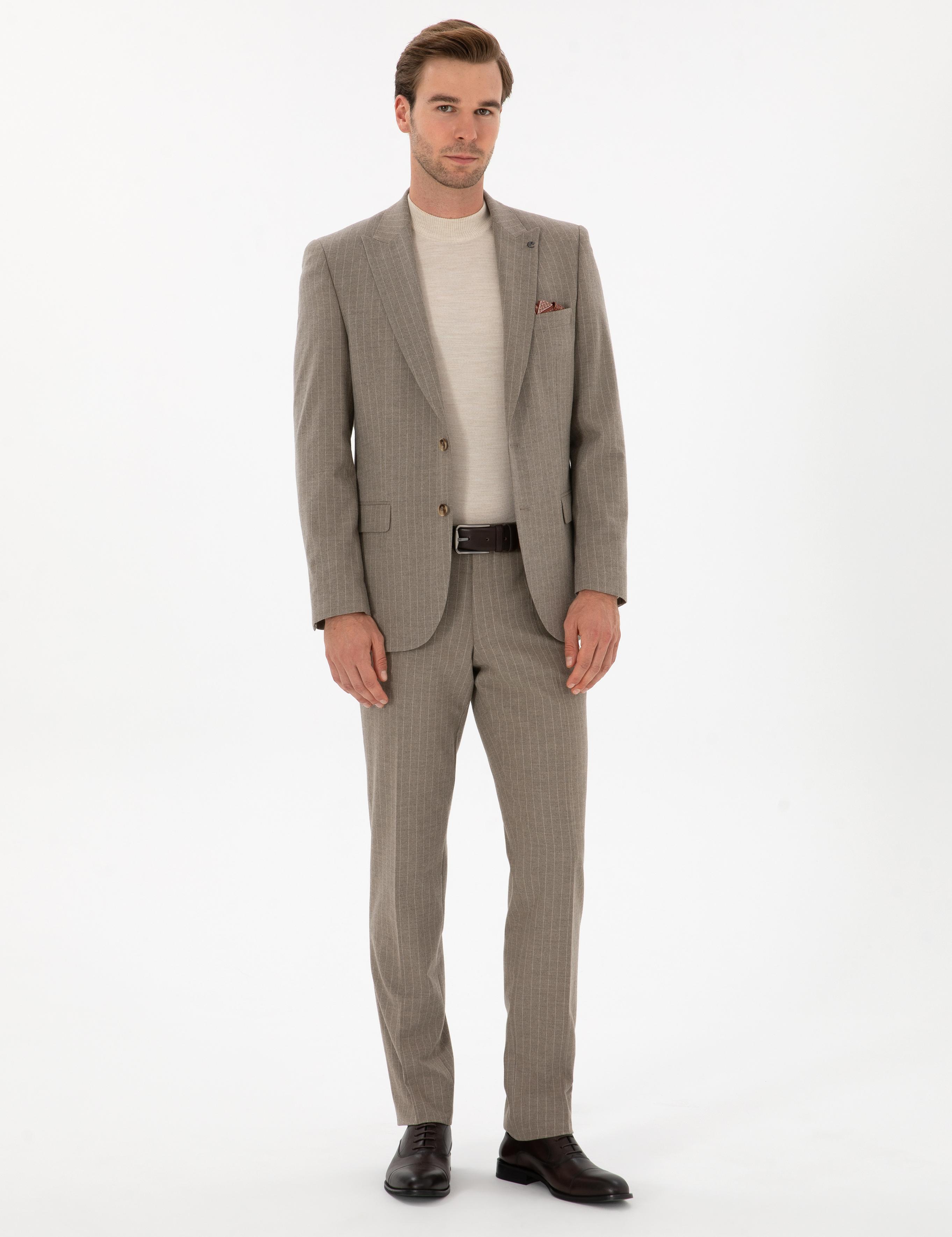 Vizon Slim Fit Çizgili Kırlangıç Yaka Takım Elbise - 50311017038