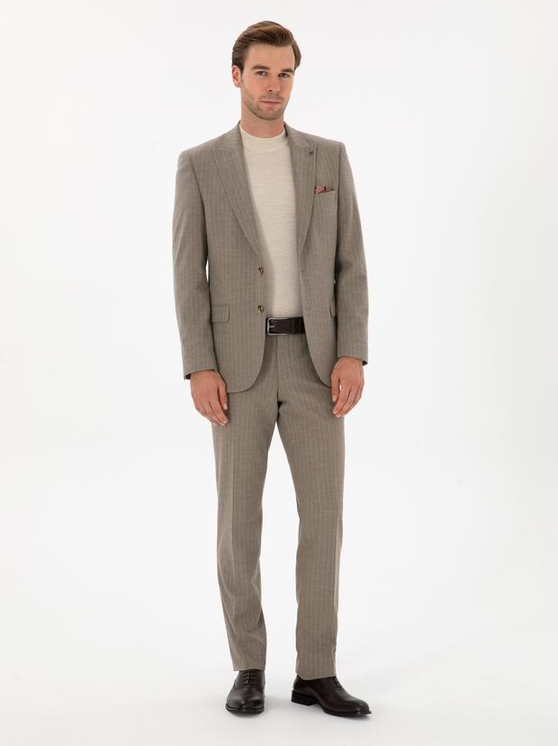 Vizon Slim Fit Çizgili Kırlangıç Yaka Takım Elbise