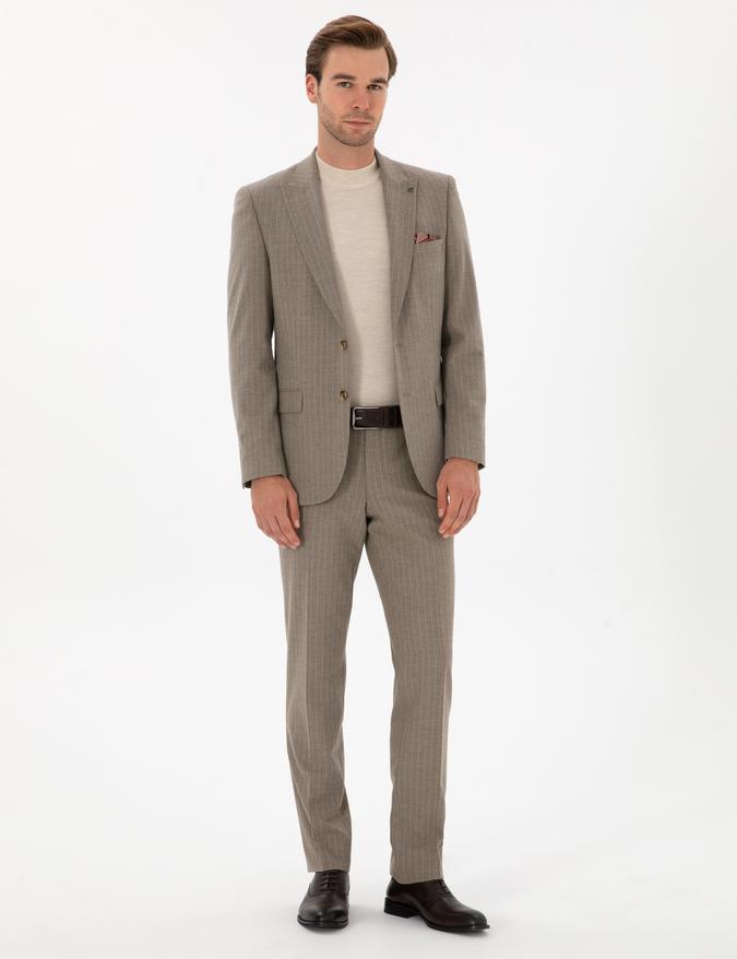Vizon Slim Fit Çizgili Kırlangıç Yaka Takım Elbise