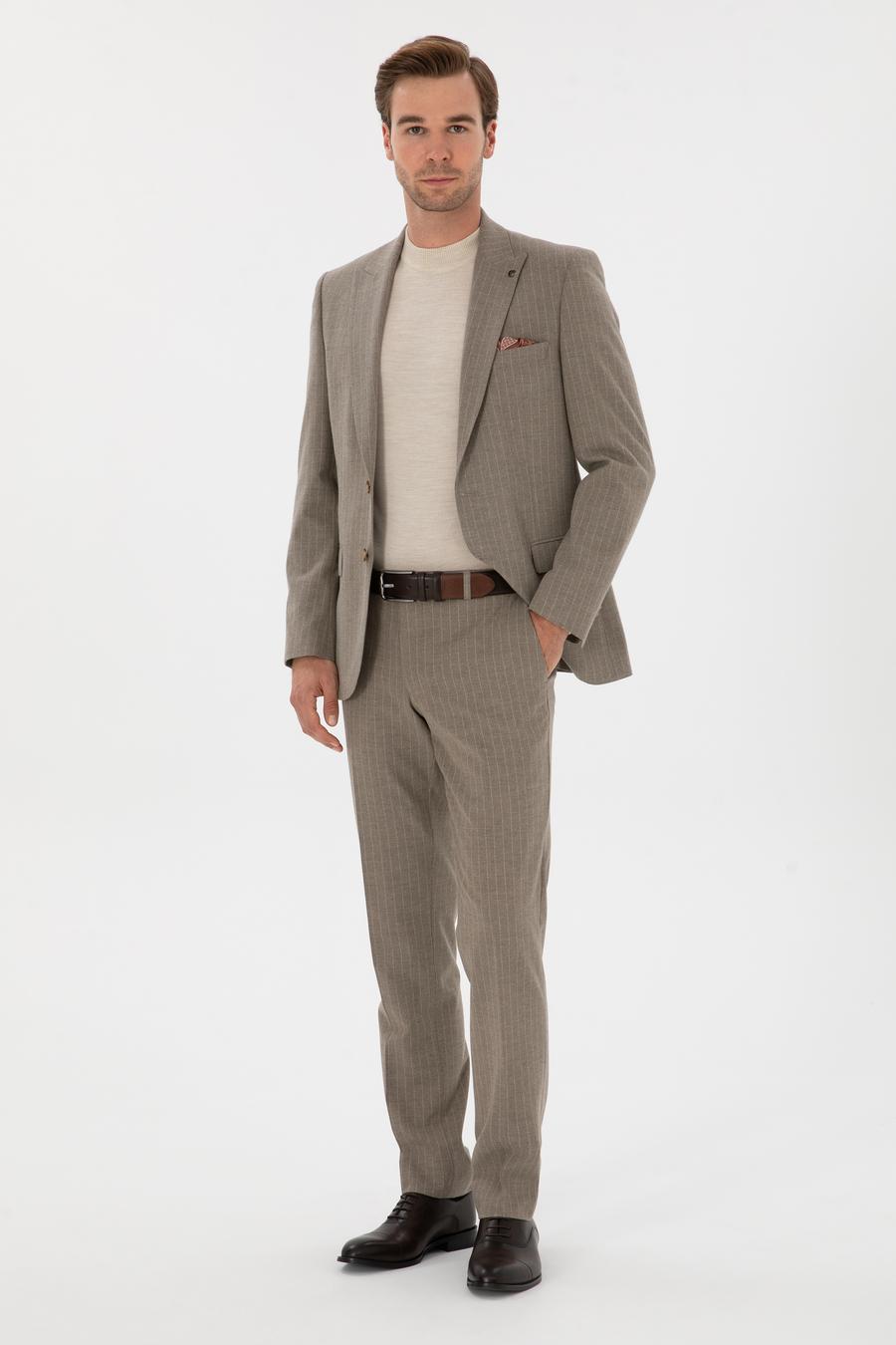 Vizon Slim Fit Çizgili Kırlangıç Yaka Takım Elbise - 50311017038