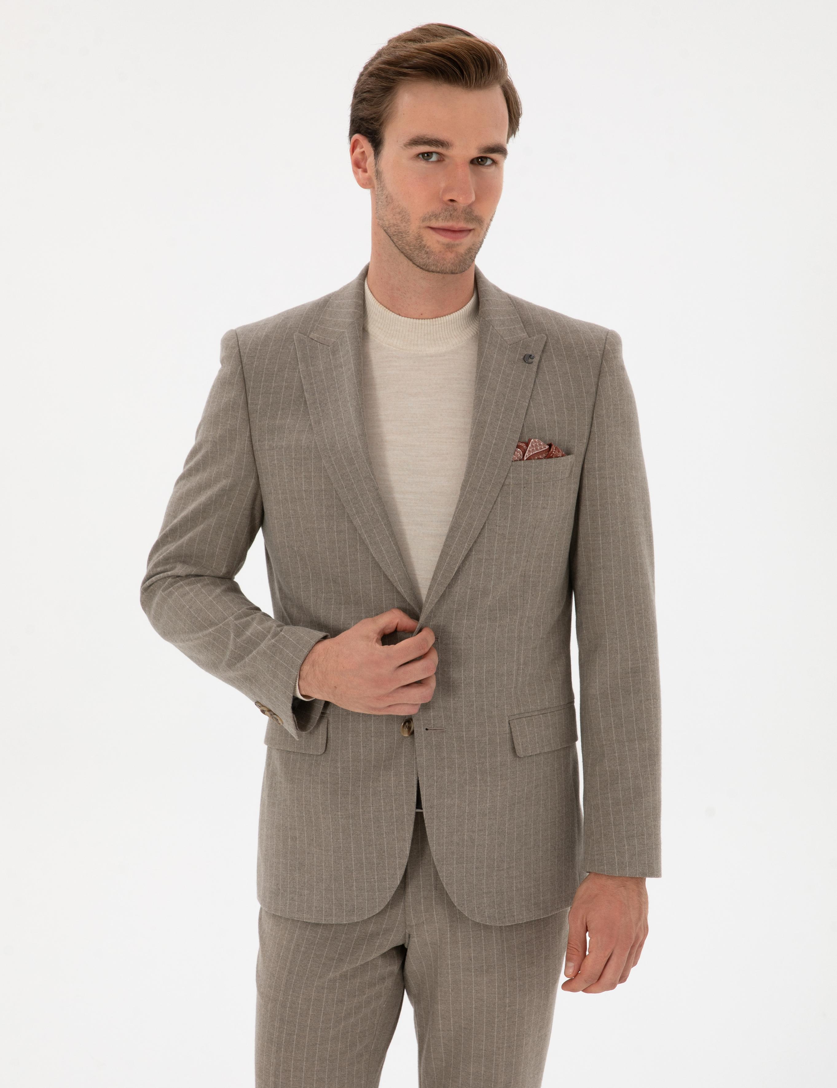 Vizon Slim Fit Çizgili Kırlangıç Yaka Takım Elbise - 50311017038