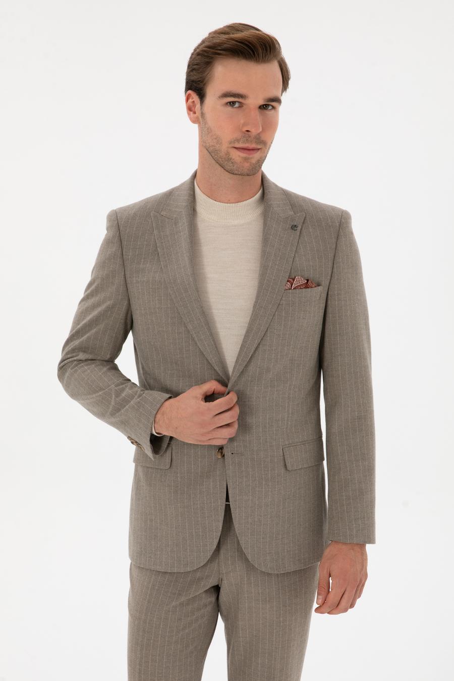 Vizon Slim Fit Çizgili Kırlangıç Yaka Takım Elbise - 50311017038