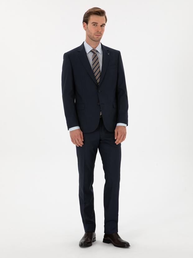 Lacivert Slim Fit Mikro Desenli Takım Elbise