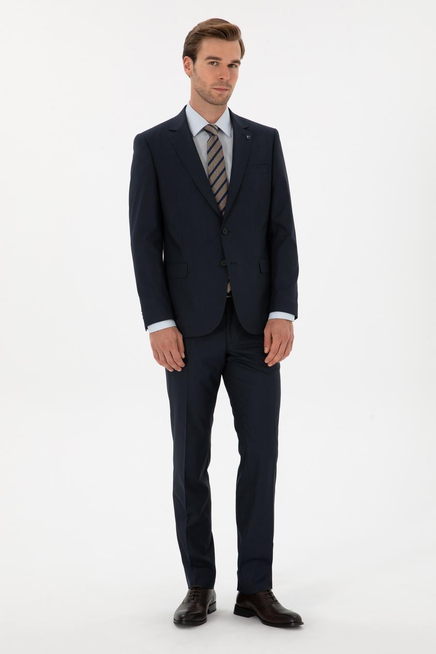 Lacivert Slim Fit Mikro Desenli Takım Elbise - 50319478005