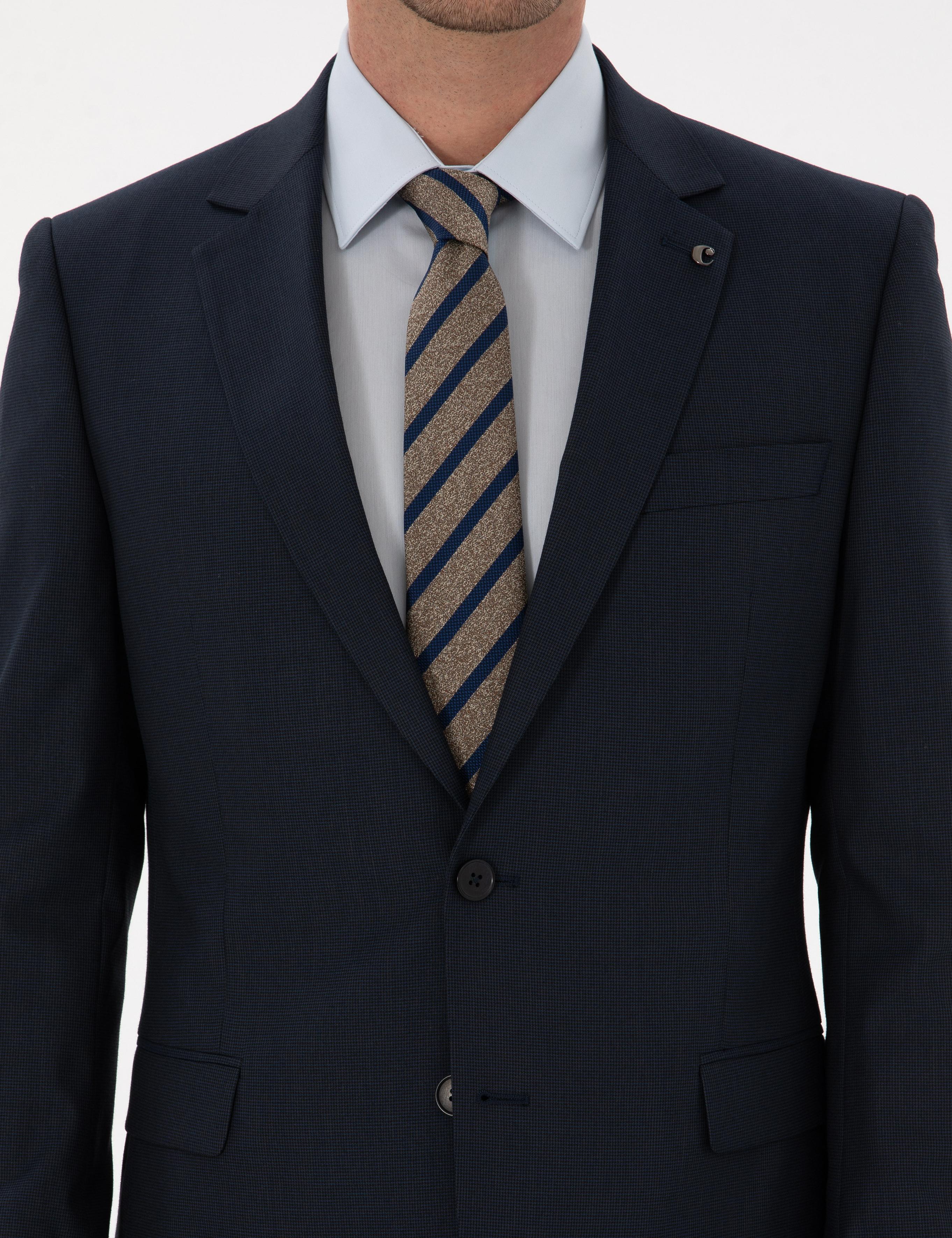 Lacivert Slim Fit Mikro Desenli Takım Elbise - 50319478005