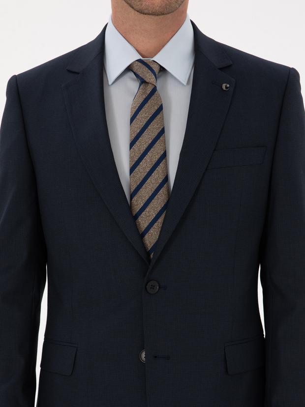 Lacivert Slim Fit Mikro Desenli Takım Elbise