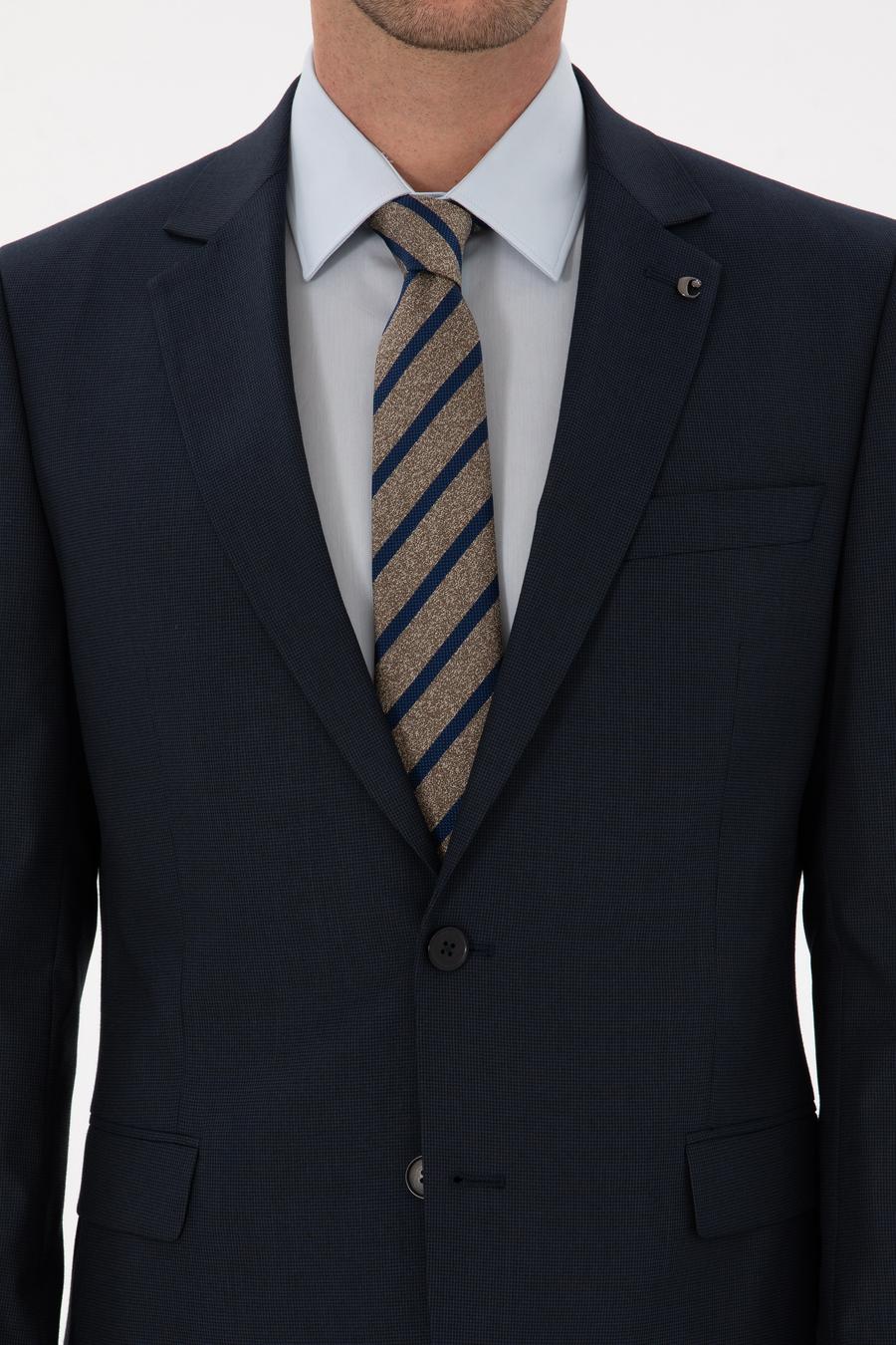 Lacivert Slim Fit Mikro Desenli Takım Elbise - 50319478005