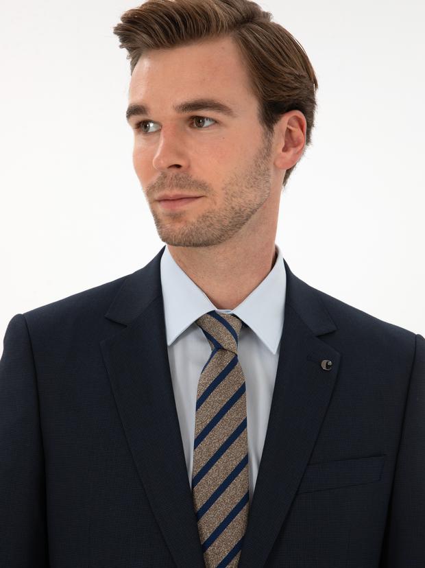 Lacivert Slim Fit Mikro Desenli Takım Elbise