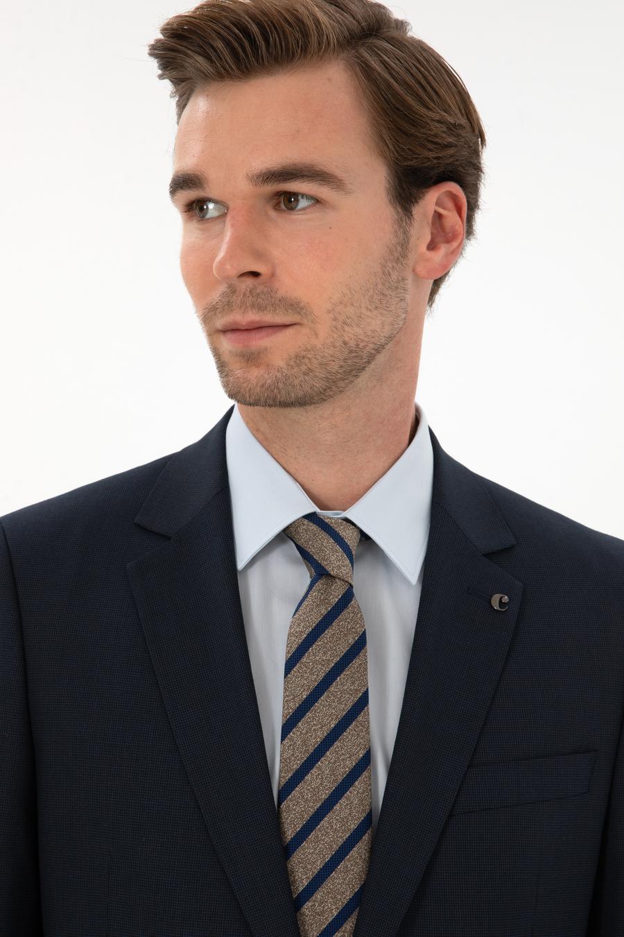 Lacivert Slim Fit Mikro Desenli Takım Elbise - 50319478005