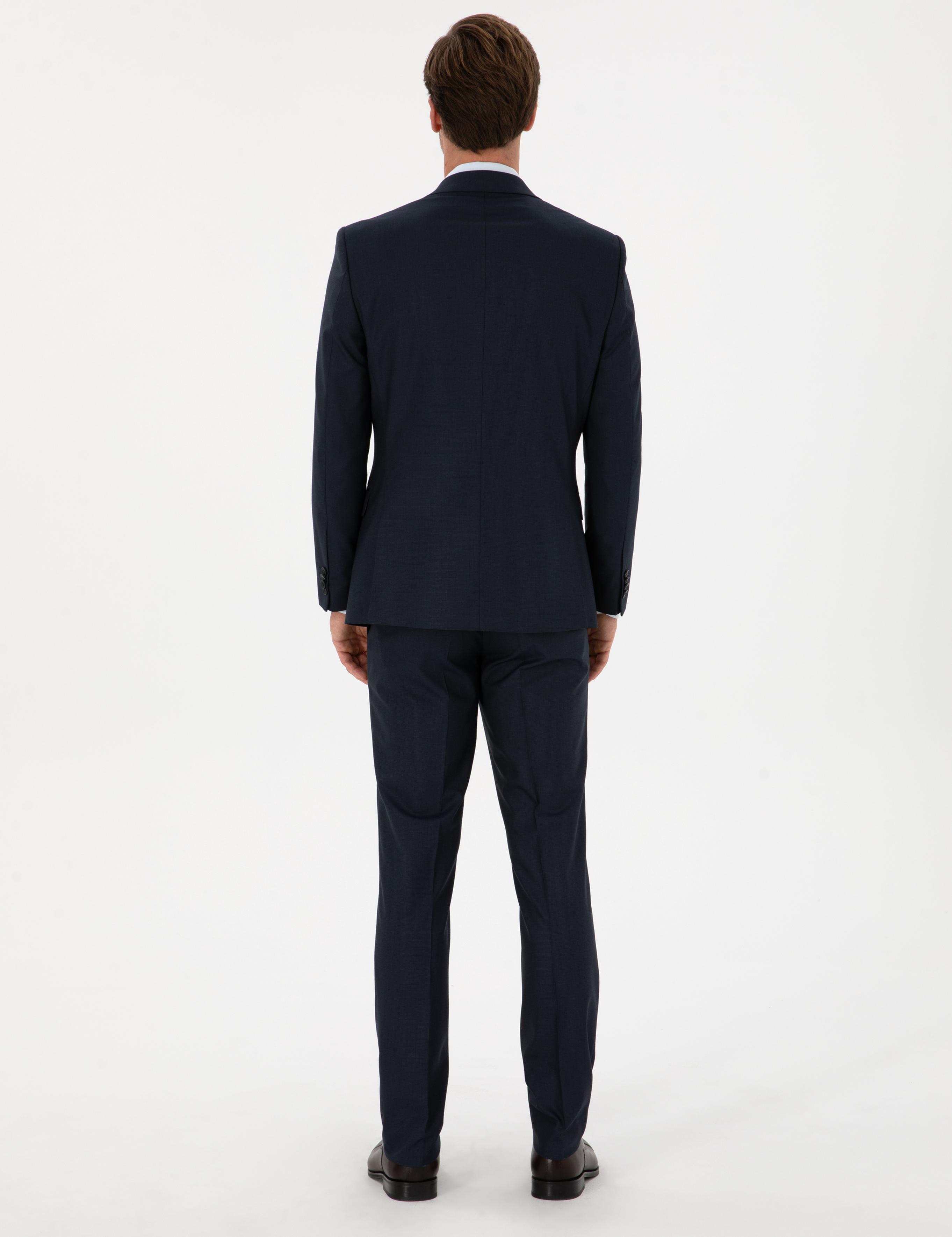 Lacivert Slim Fit Mikro Desenli Takım Elbise - 50319478005