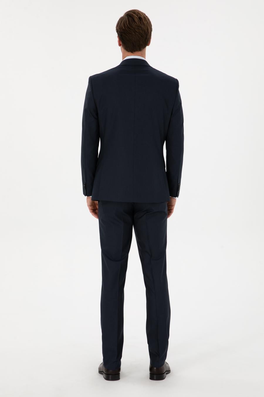 Lacivert Slim Fit Mikro Desenli Takım Elbise - 50319478005