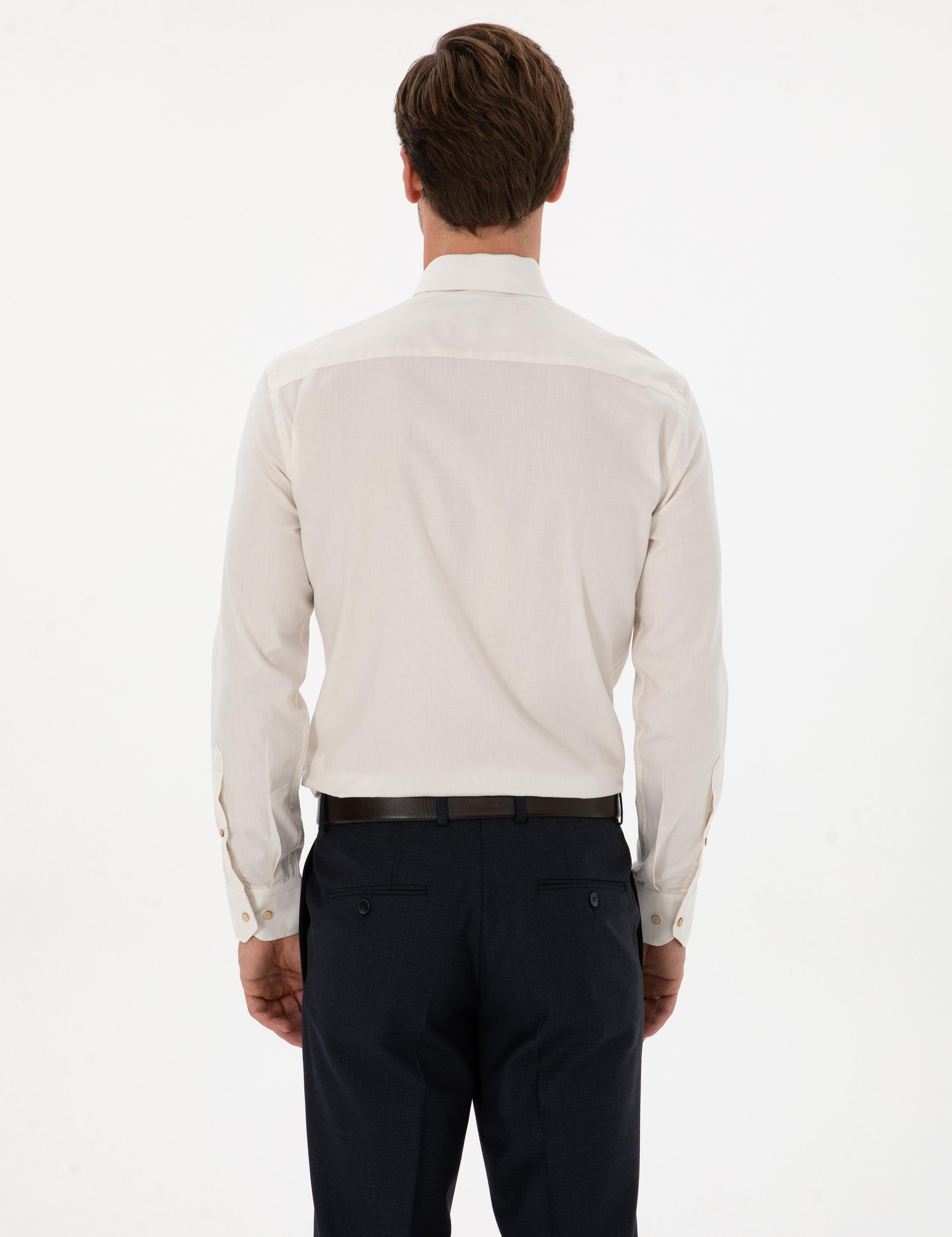 Ekru Slim Fit % 100 Pamuk Gömlek - 50311639004