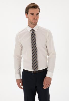 Ekru Slim Fit % 100 Pamuk Gömlek
