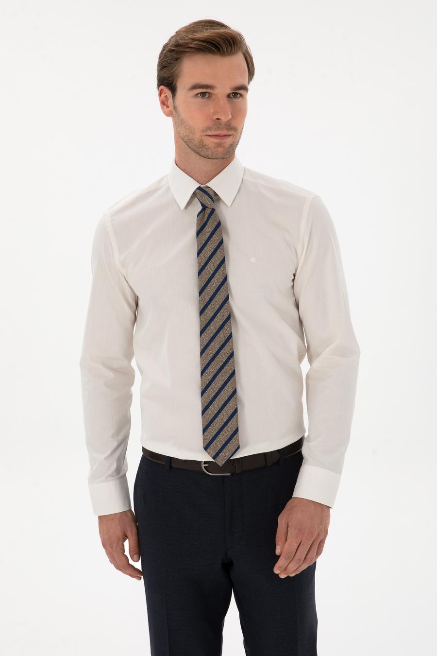 Ekru Slim Fit % 100 Pamuk Gömlek - 50311639004