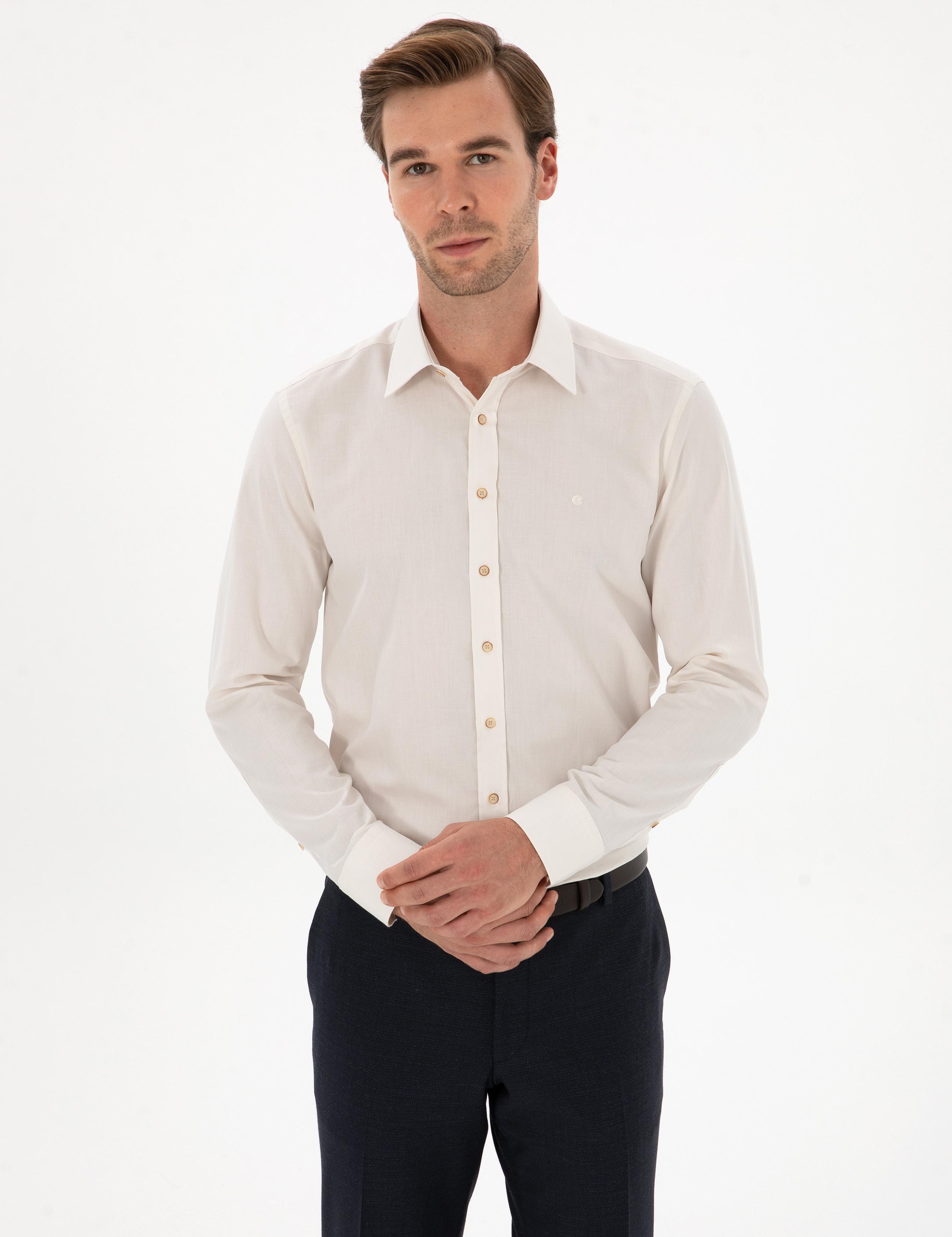 Ekru Slim Fit % 100 Pamuk Gömlek - 50311639004