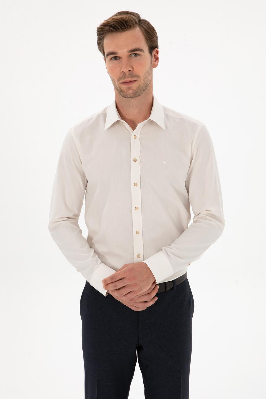 Ekru Slim Fit % 100 Pamuk Gömlek - 50311639004