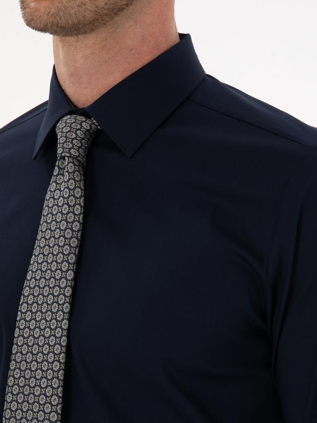 Lacivert Slim Fit Pamuk Karışımlı Gömlek
