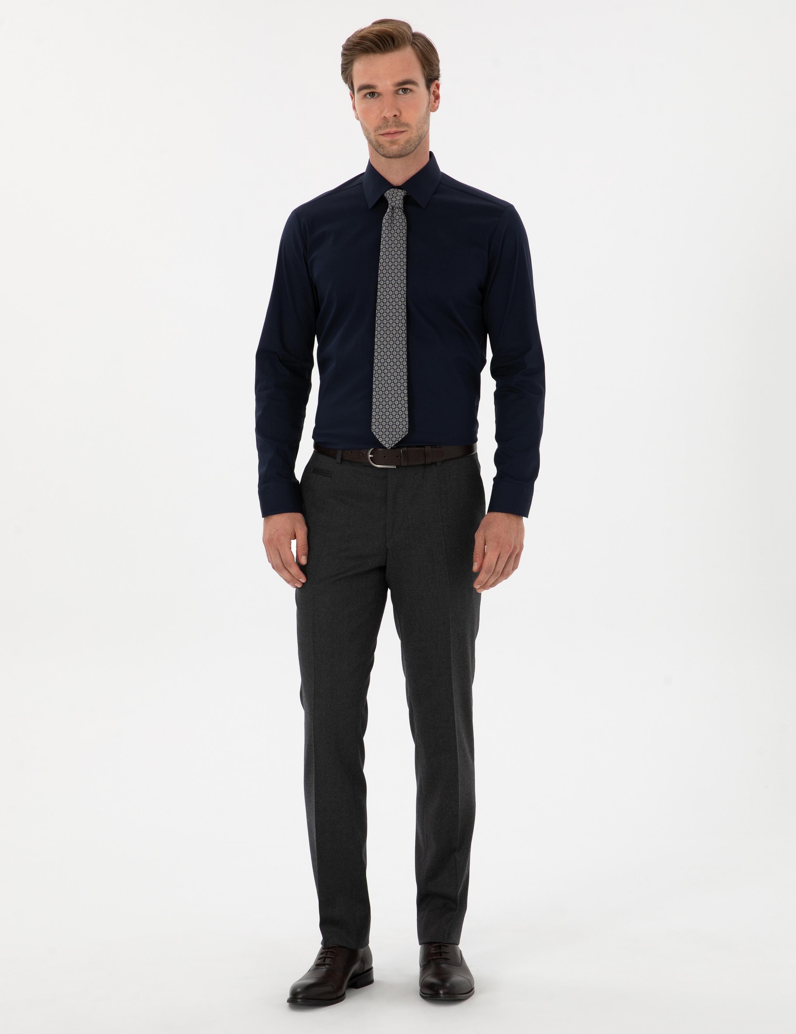 Lacivert Slim Fit Pamuk Karışımlı Gömlek - 50314589063