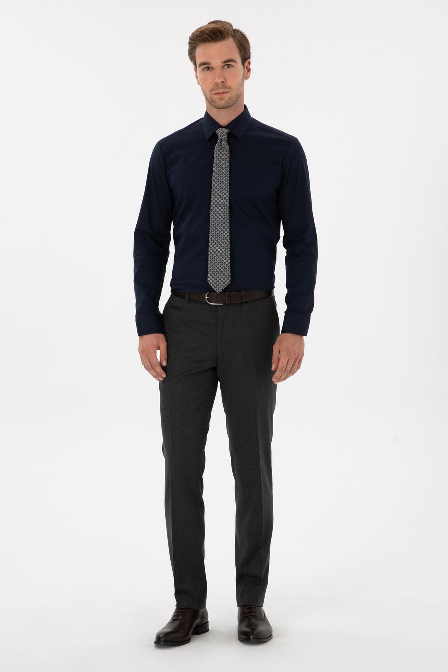 Lacivert Slim Fit Pamuk Karışımlı Gömlek - 50314589063