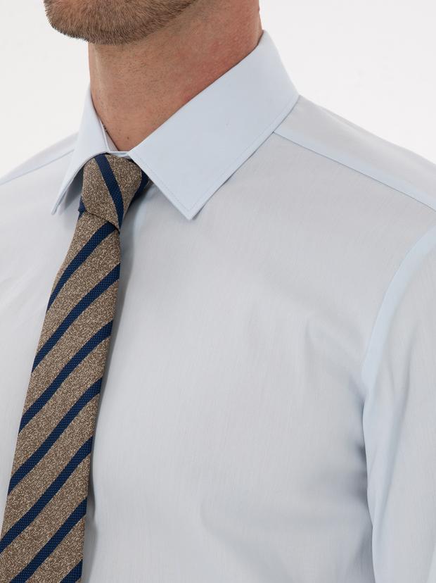 Açık Mavi Slim Fit Pamuk Karışımlı Gömlek