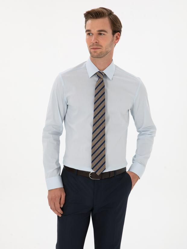 Açık Mavi Slim Fit Pamuk Karışımlı Gömlek