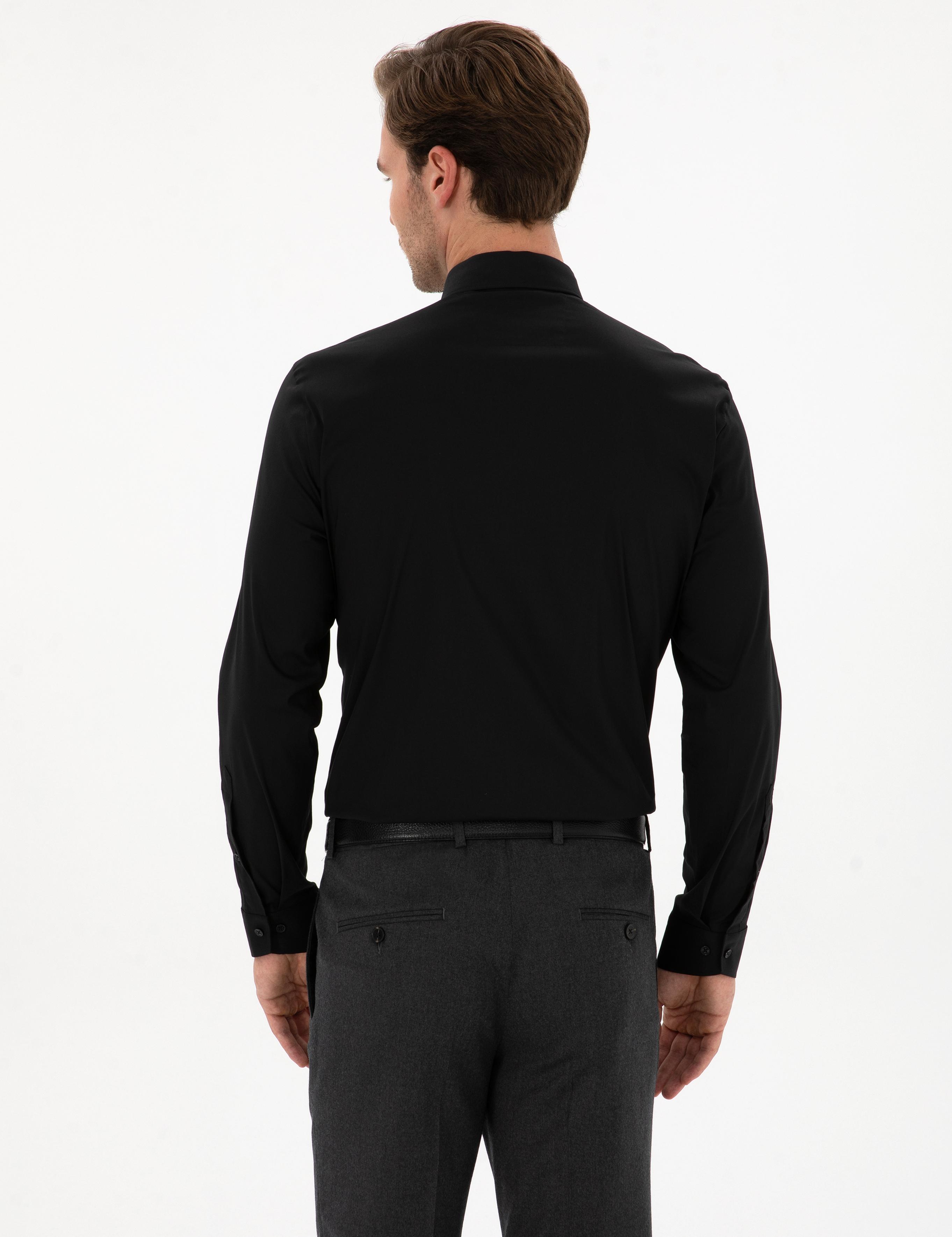 Siyah Slim Fit Pamuk Karışımlı Gömlek - 50314589042