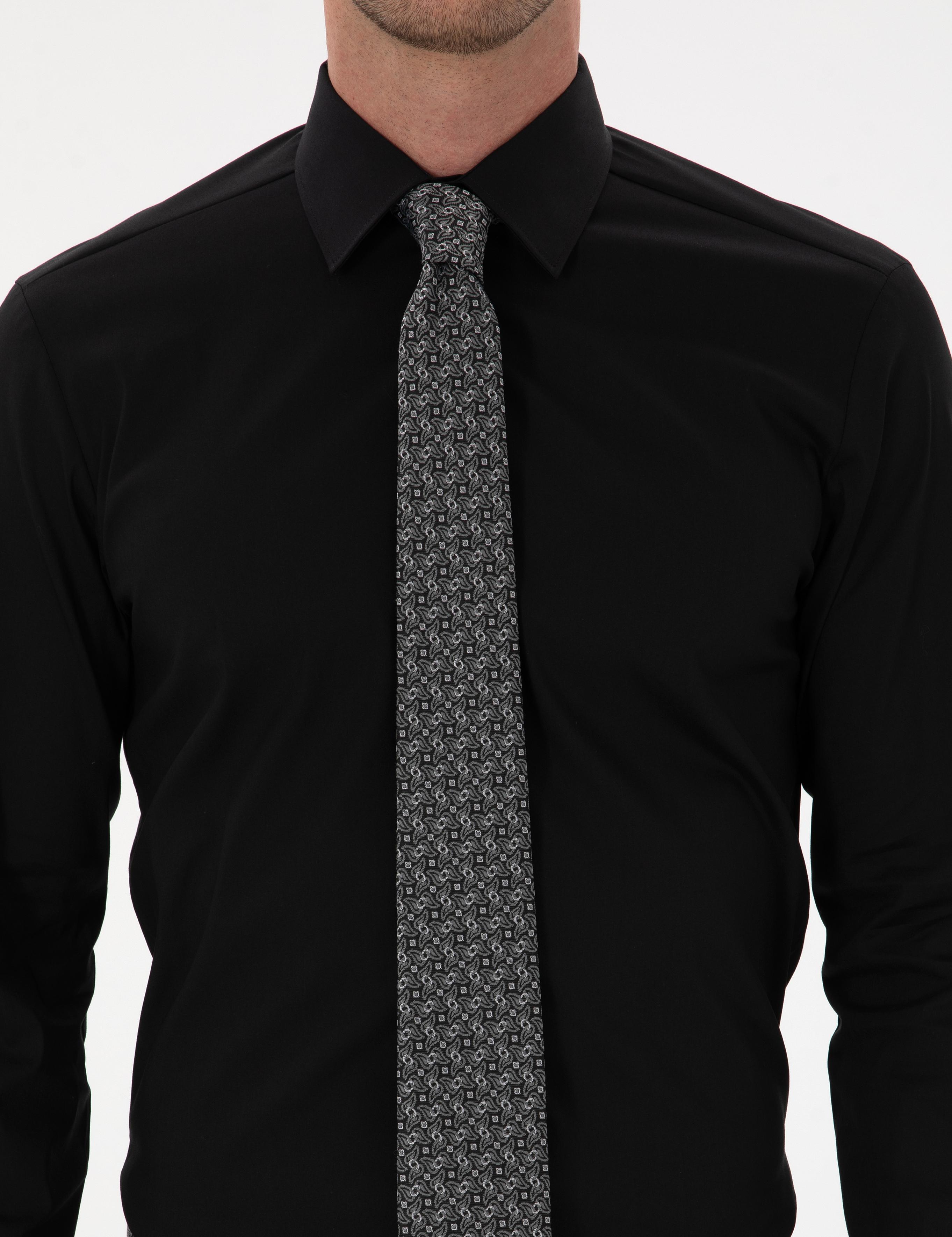 Siyah Slim Fit Pamuk Karışımlı Gömlek - 50314589042