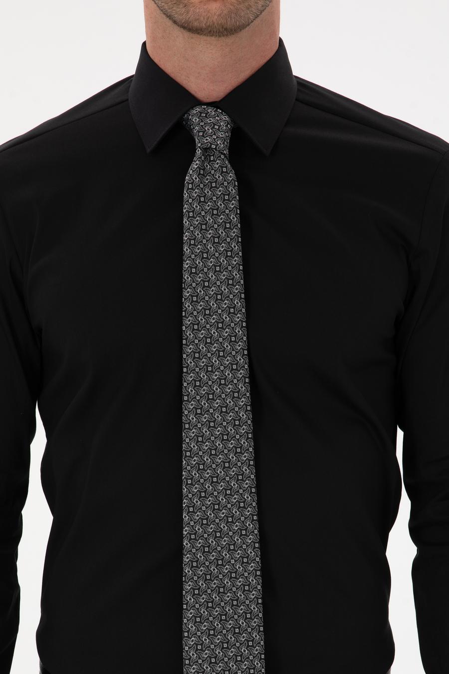Siyah Slim Fit Pamuk Karışımlı Gömlek - 50314589042