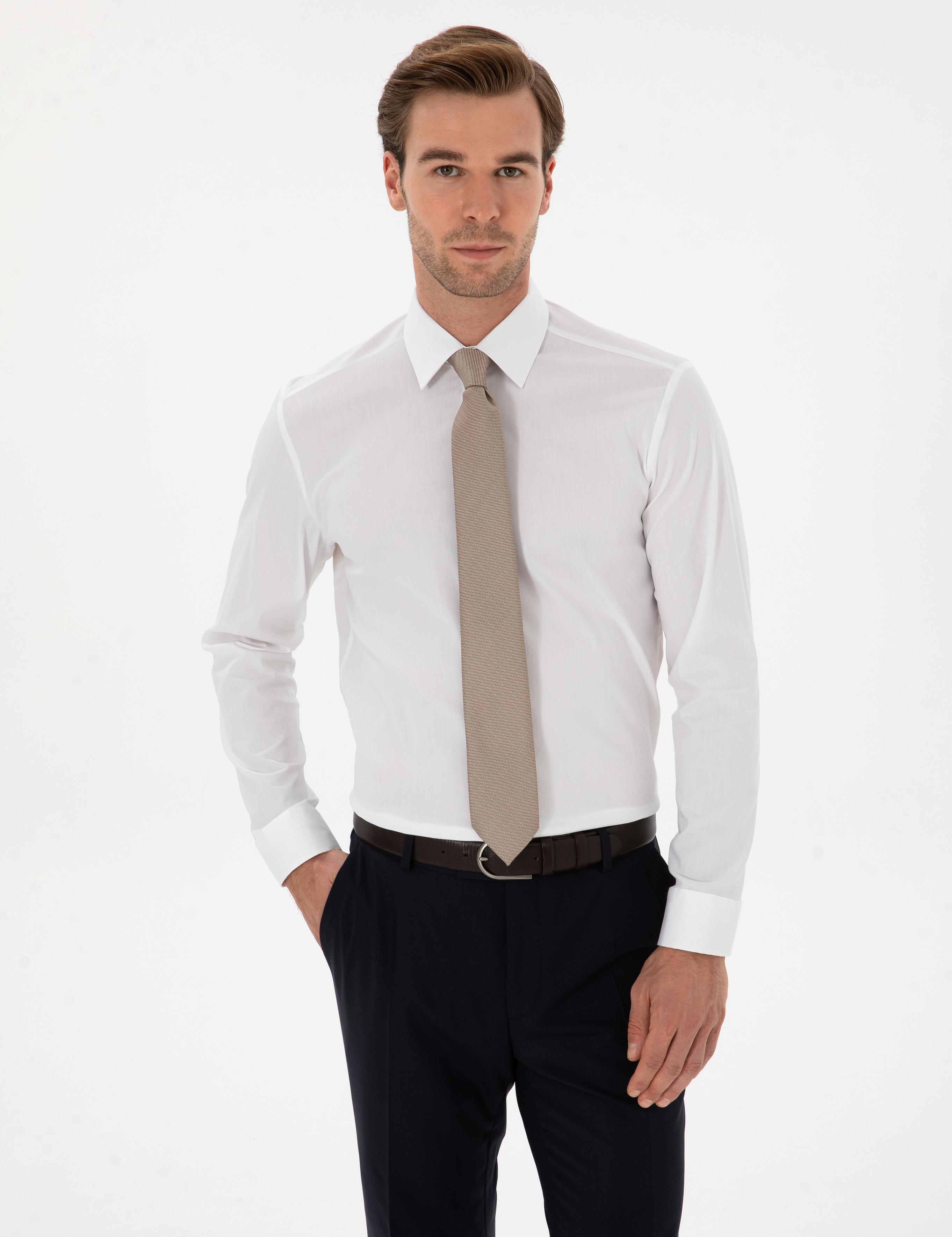 Beyaz Slim Fit Pamuk Karışımlı Gömlek - 50314589004