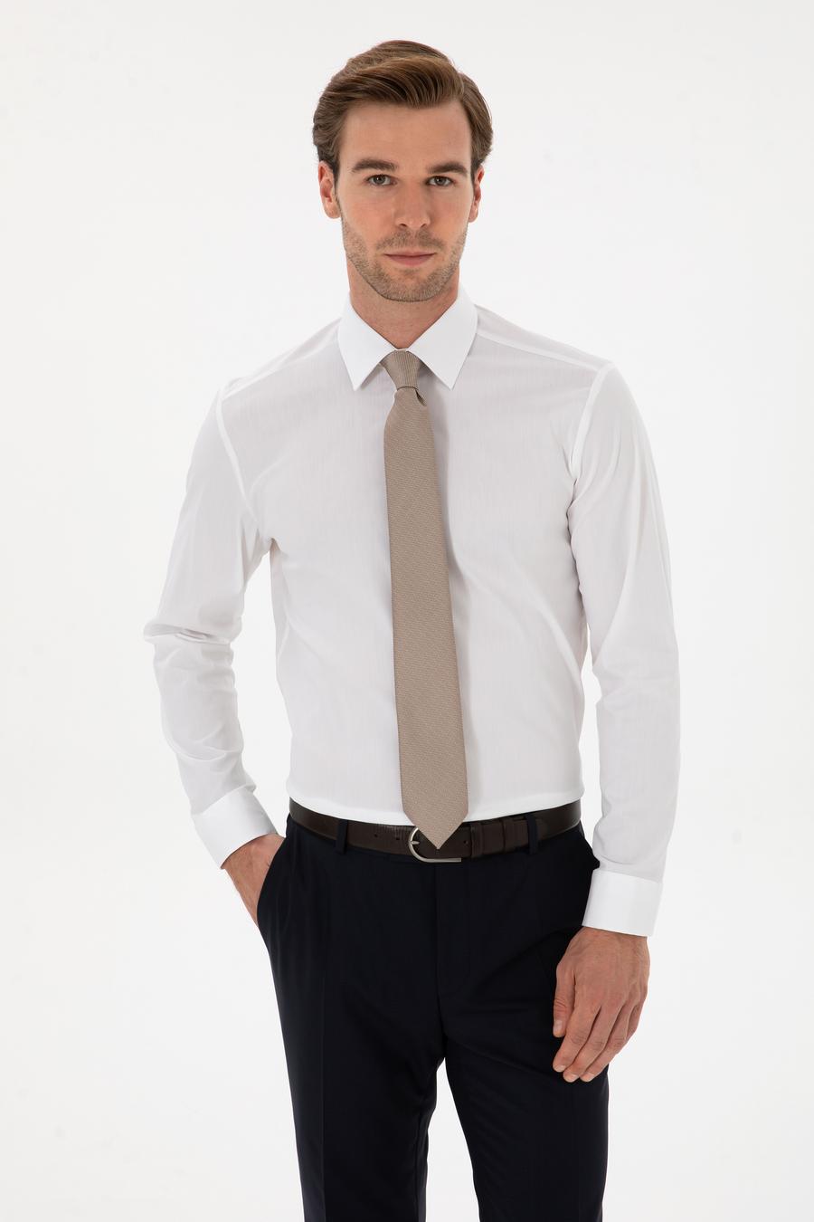 Beyaz Slim Fit Pamuk Karışımlı Gömlek - 50314589004