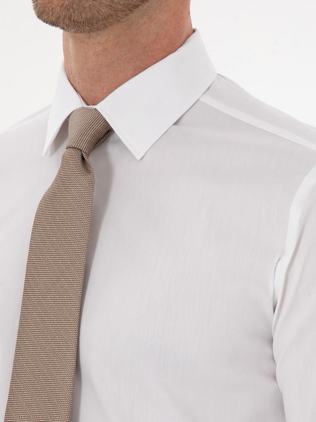 Beyaz Slim Fit Pamuk Karışımlı Gömlek