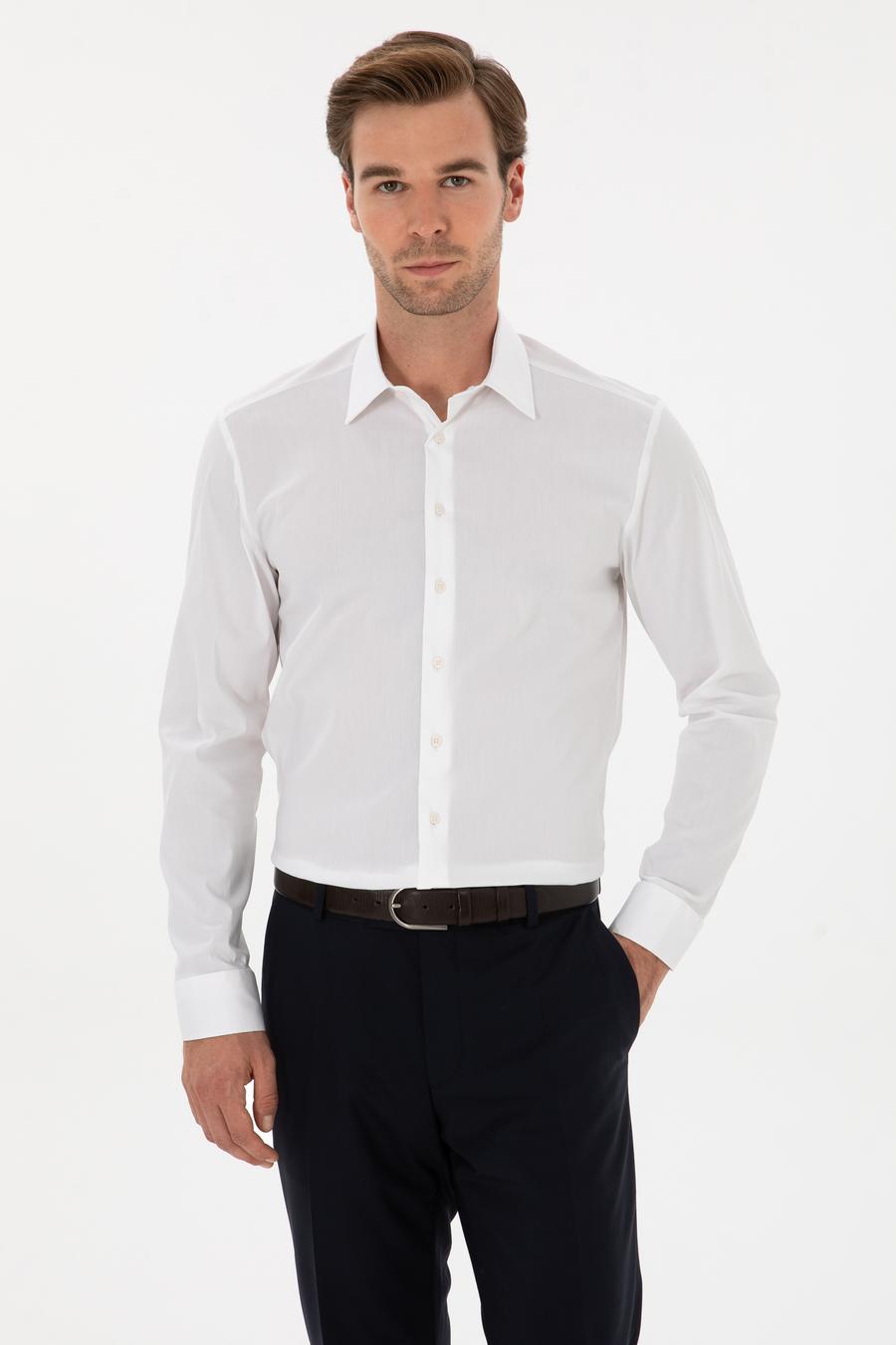 Beyaz Slim Fit Pamuk Karışımlı Gömlek - 50314589004