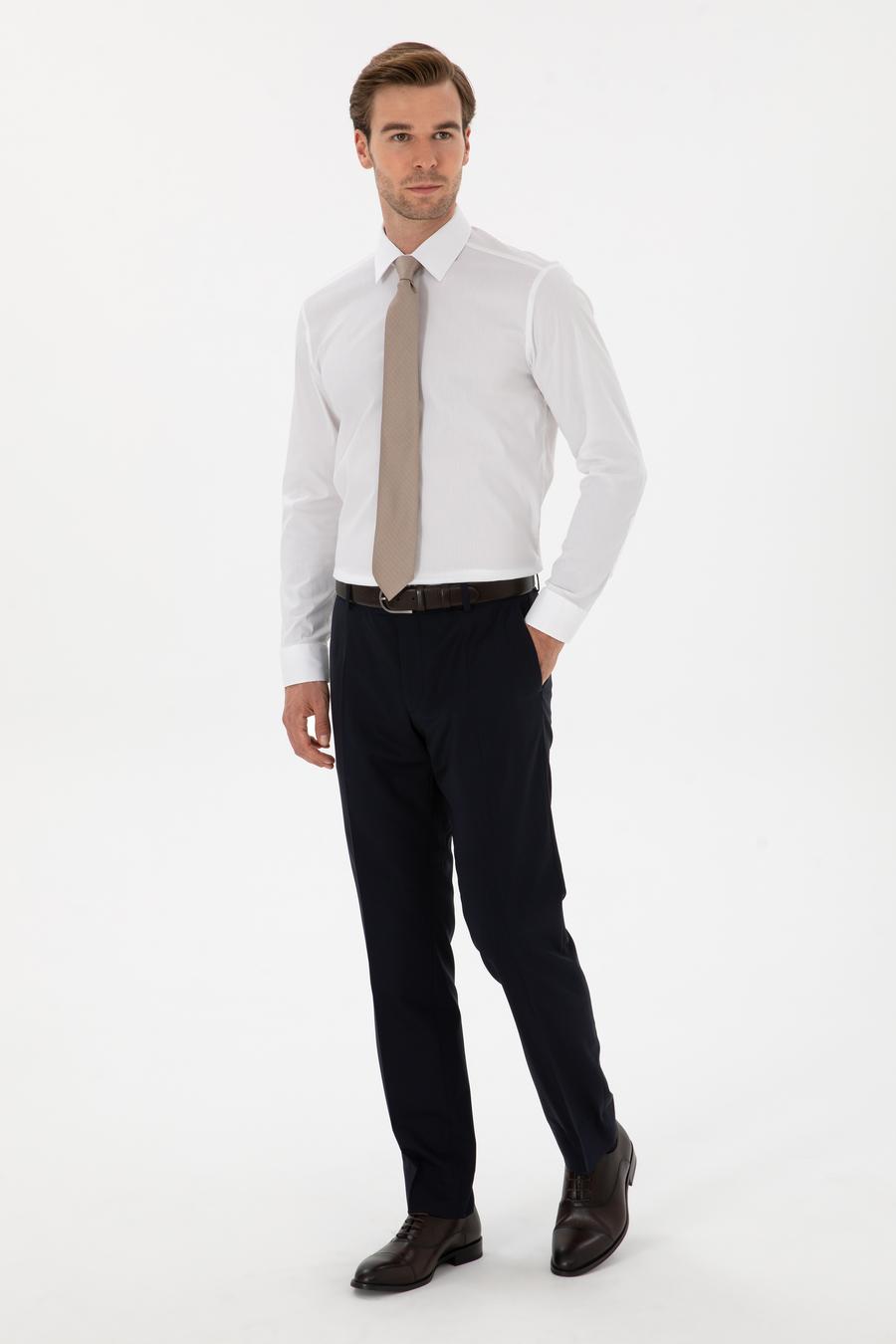 Beyaz Slim Fit Pamuk Karışımlı Gömlek - 50314589004